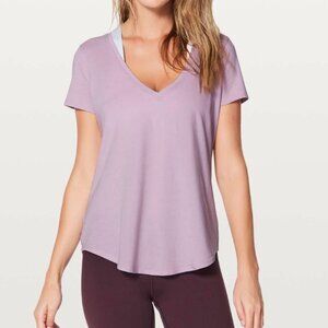 Women Lululemon Love Tee V Rose Quartz Relaxed Fit Hip Length Activewear Running